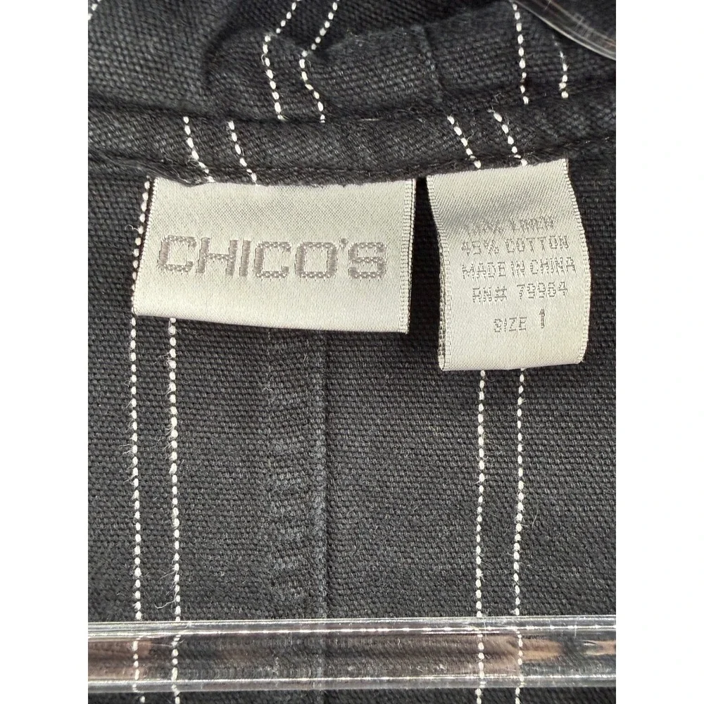 Chico's Jacket Women Size 1 (Medium) Striped Hooded‎ Full Zip Linen Cotton Blend